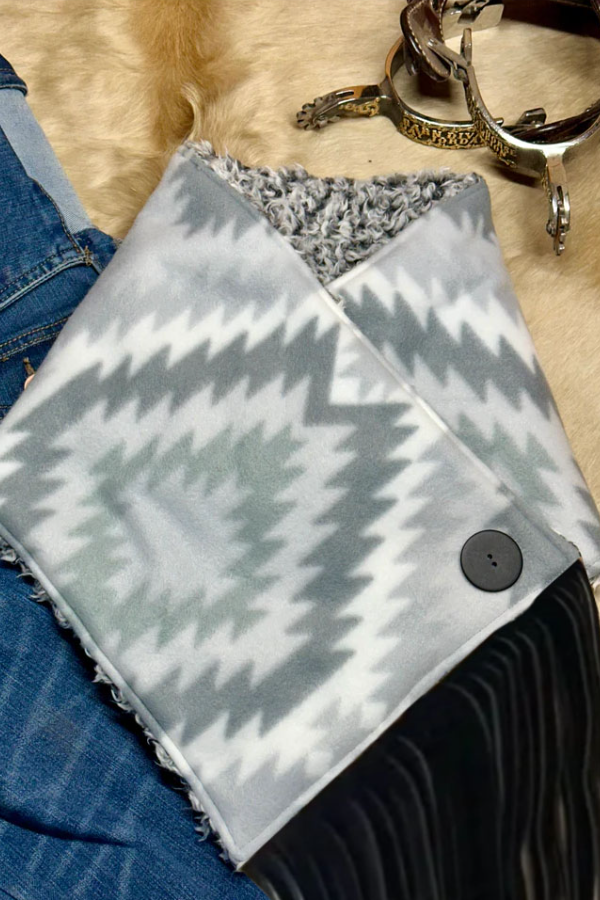 Women's Western Fringed Shawl -Grey Aztec Pattern