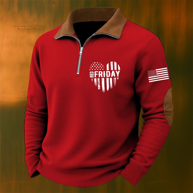 Men's Red Friday Casual Zipper Sweatshirt