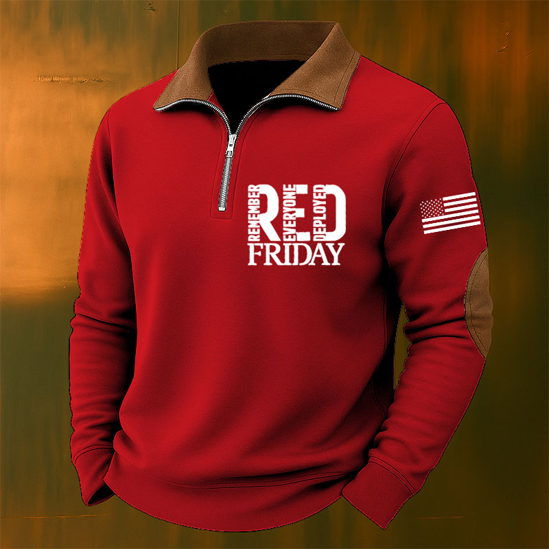 Men's Red Friday Casual Zipper Sweatshirt