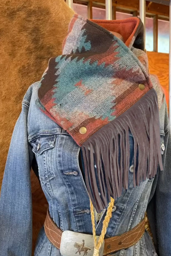 Western Fringed Scarf - Aztec Pattern