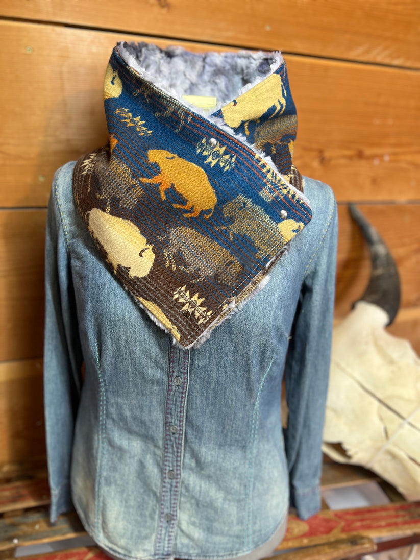 Western cowboy print Sherpa Warm Neck Hood