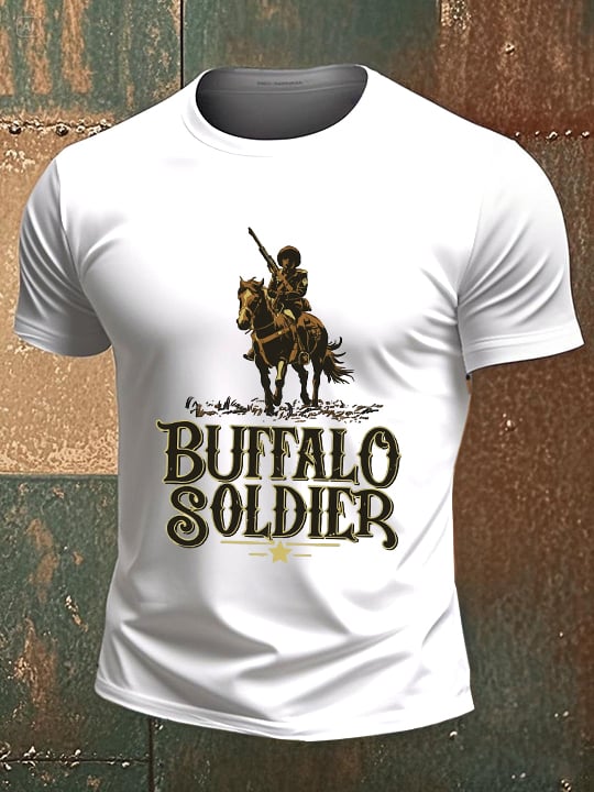 Men's Summer Western Style Buffalo Soldier Printed Casual Top