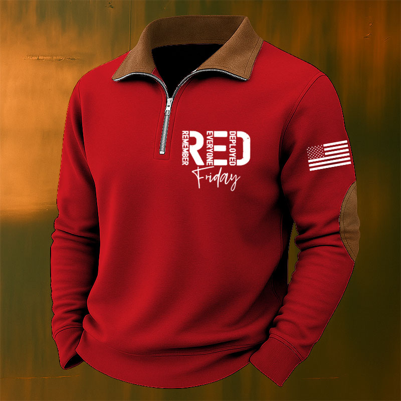 Men's Red Friday Casual Zipper Sweatshirt