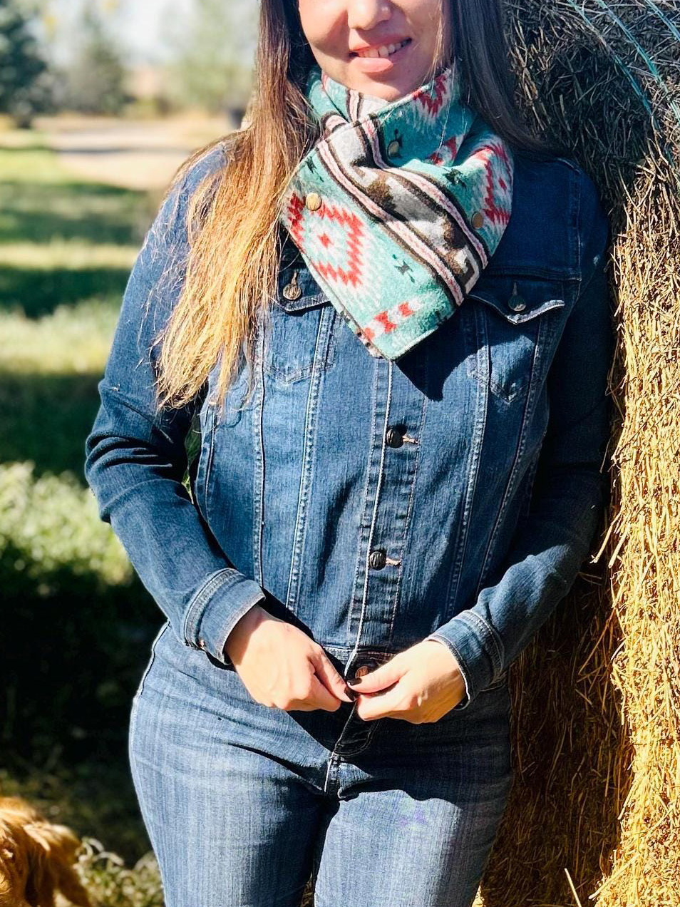 Blue Western Aztec Warm Neck Hood