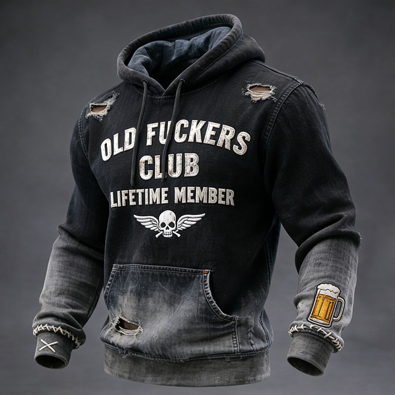 100% Bitter Old Fuckers Club Lifetime Member Vintage Print Casual Hoodie