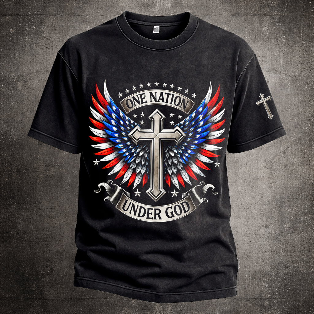 One Nation Under God Printed Casual Short Sleeve T-Shirt