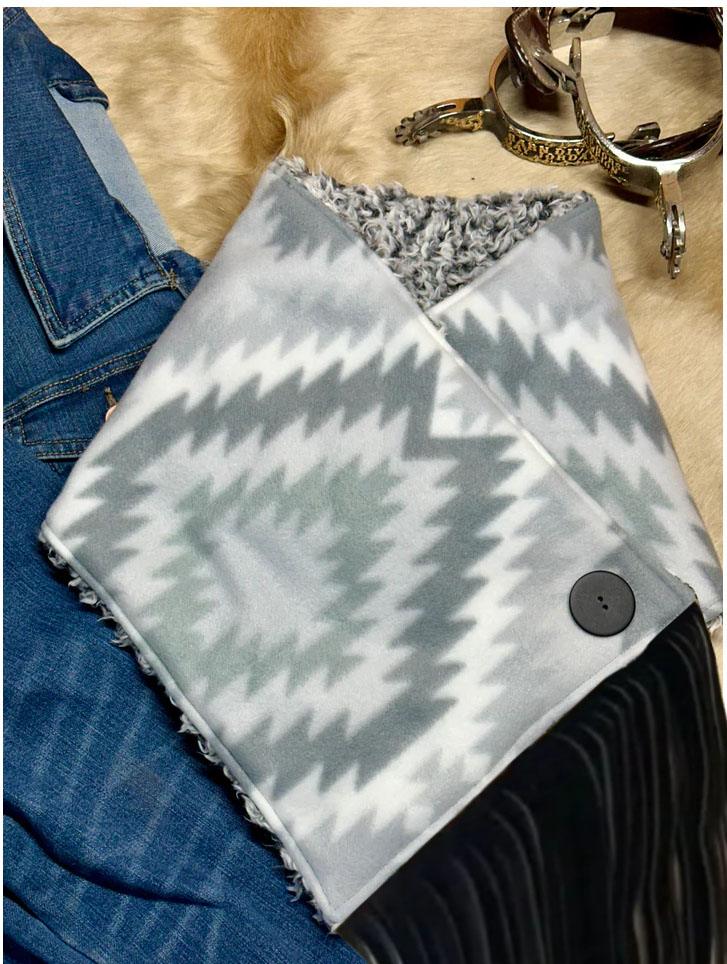Women's Western Fringed Shawl -Grey Aztec Pattern