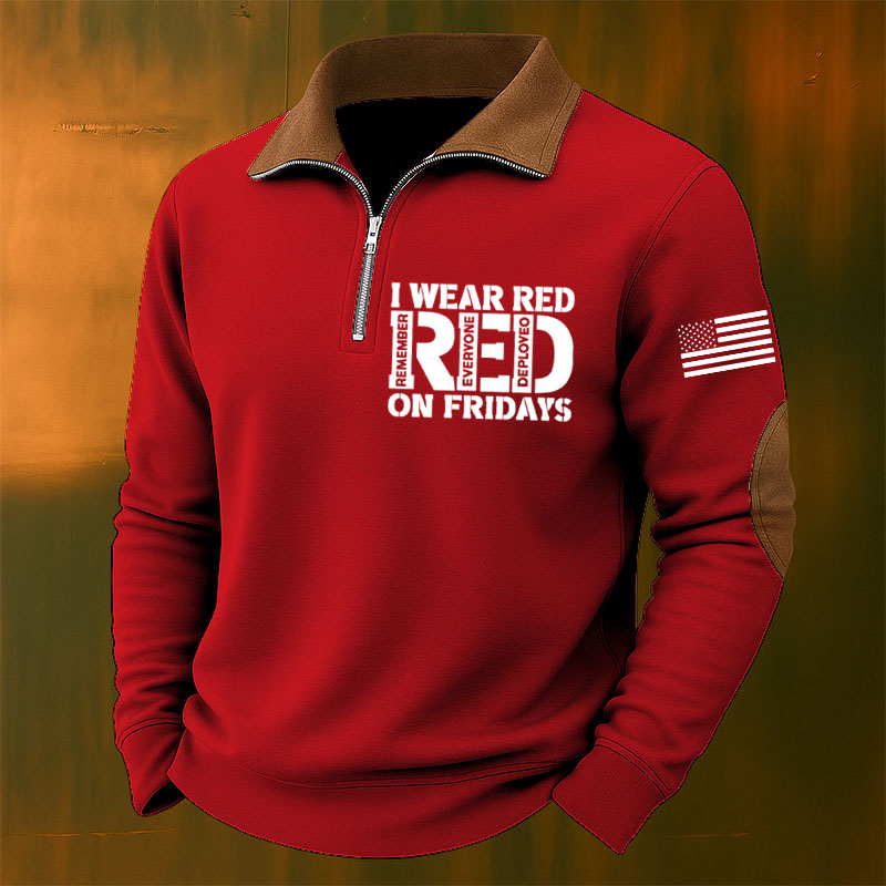 Men's Red Friday Casual Zipper Sweatshirt