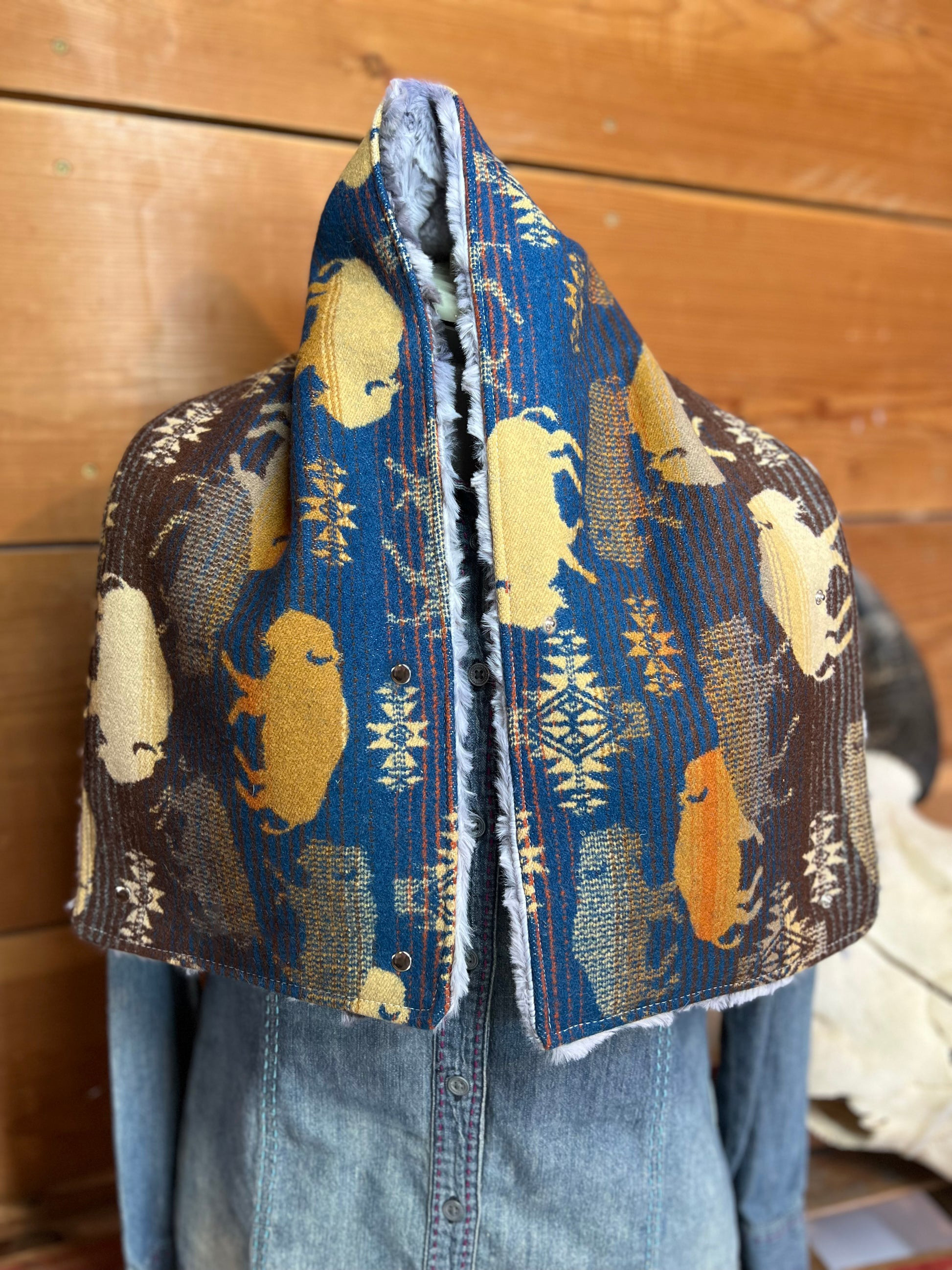 Western cowboy print Sherpa Warm Neck Hood