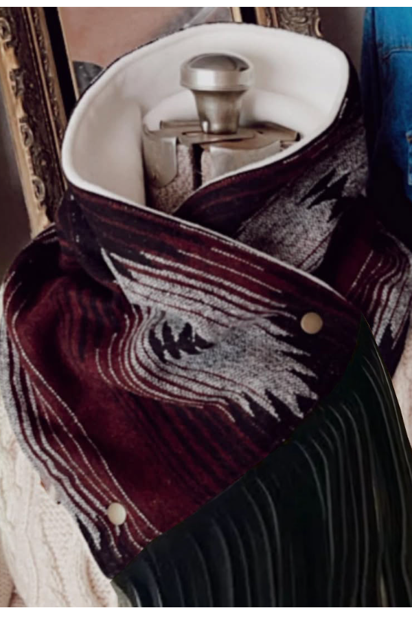 Western Fringed Scarf - Red/Black Aztec Pattern