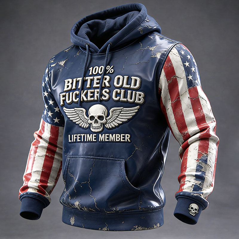 100% Bitter Old Fuckers Club Lifetime Member Vintage Print Casual Hoodie