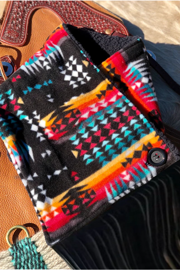 Women's Western Fringed Shawl - Black/Red Aztec Pattern