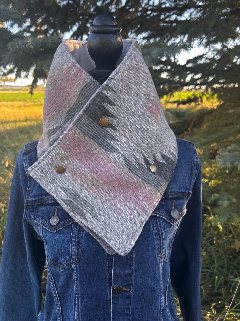 Western Cowboy Grey Aztec Warm Neck Hood