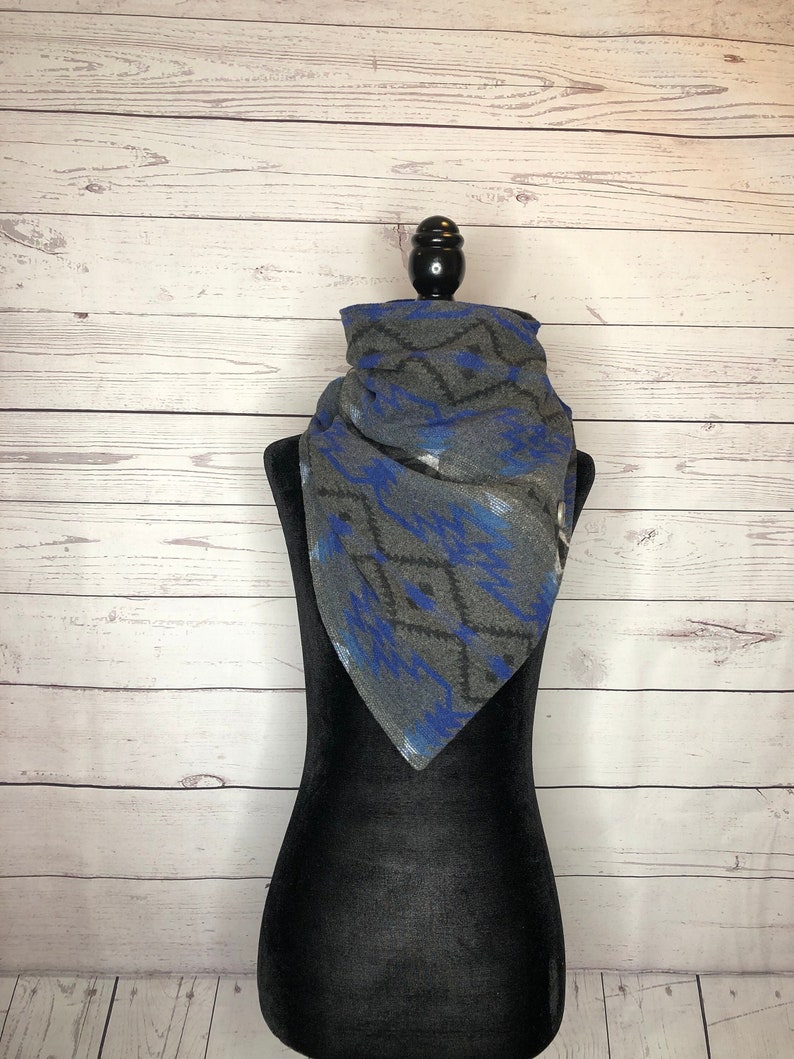 Grey/Blue Western Aztec Warm Neck Hood