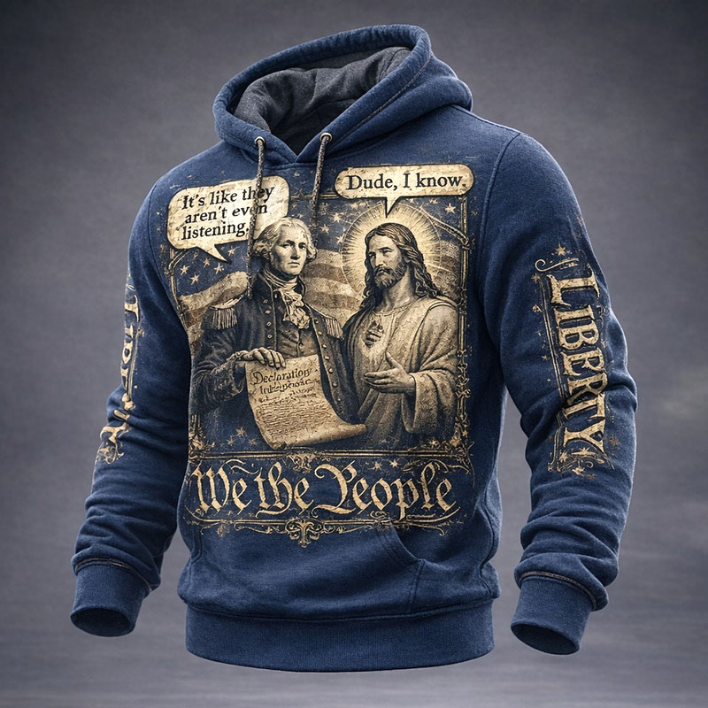 Jesus and George Washington Print Casual Hoodie