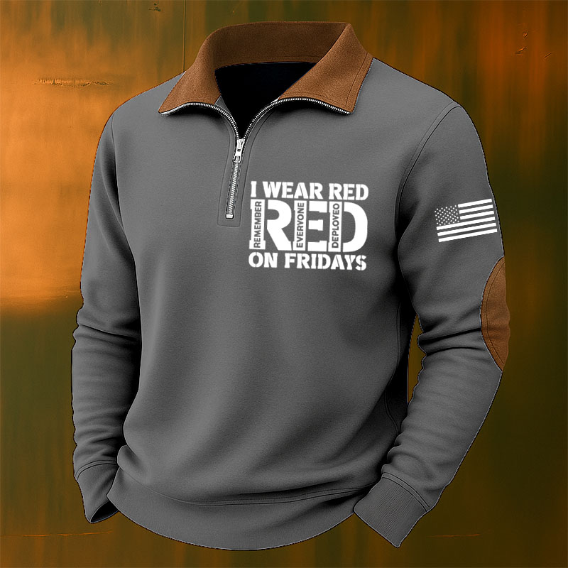 Men's Red Friday Casual Zipper Sweatshirt