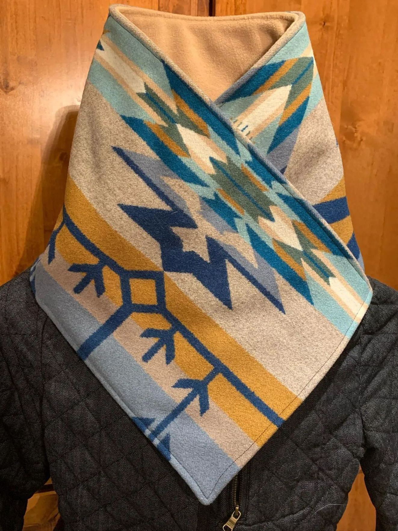 Western Cowboy Navy Aztec Warm Neck Hood
