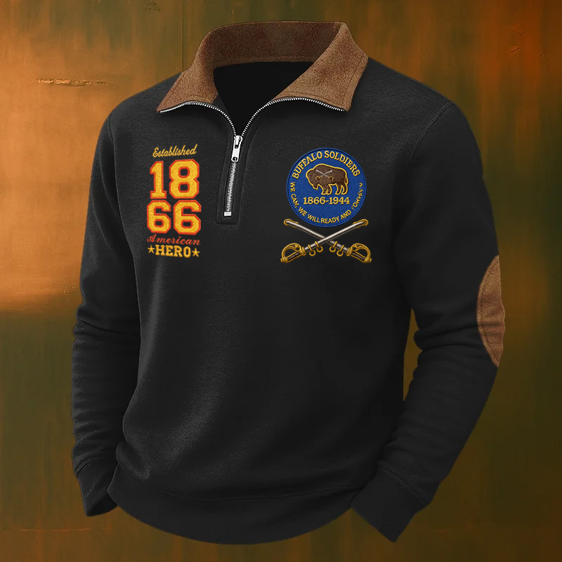 Men's Western Retro Buffalo Cavalry Print Casual Sweatshirt