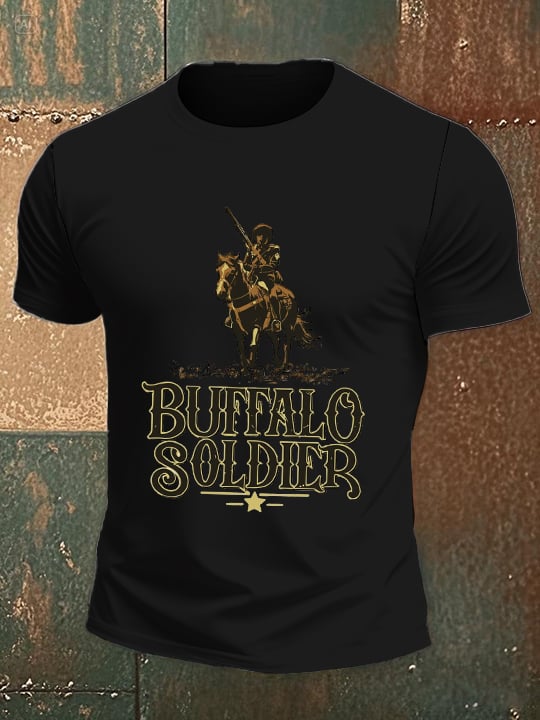 Men's Summer Western Style Buffalo Soldier Printed Casual Top