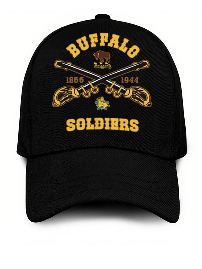 Mens Black African American Historical Buffalo Soldier Print Hat