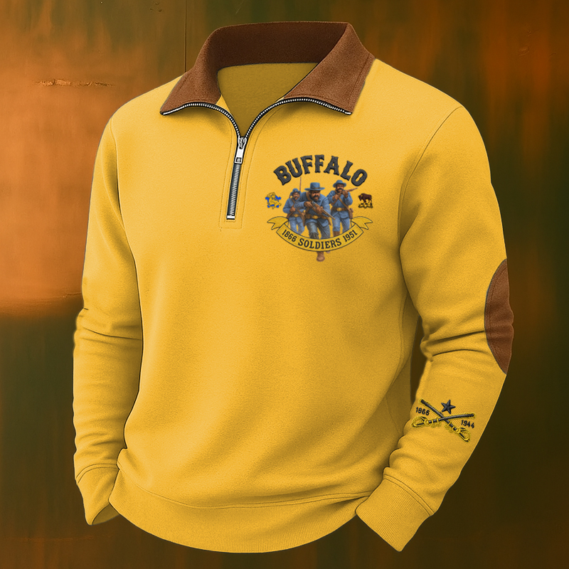Men's Western Retro Buffalo Cavalry Print Casual Sweatshirt