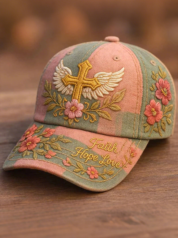 Men's Faith Hope Love Cross Floral Print Baseball Cap