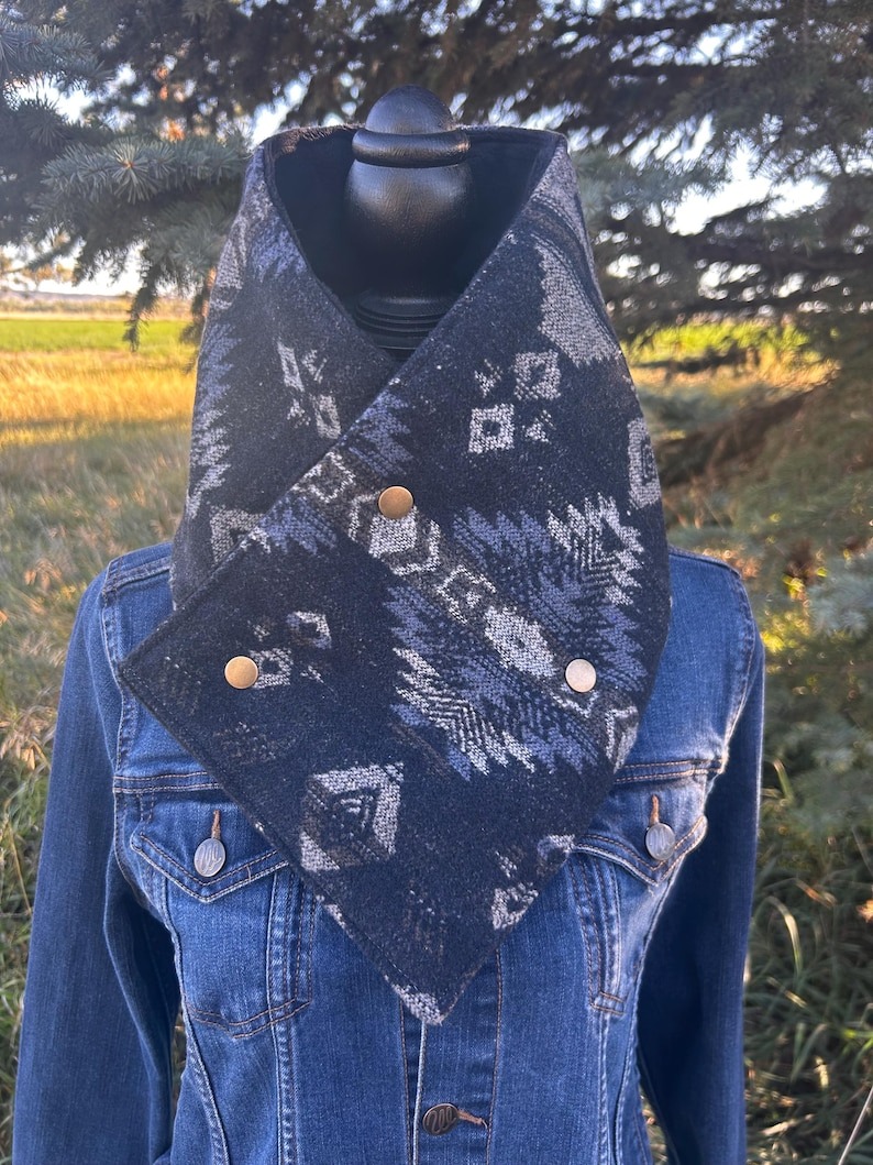 Western Cowboy Dark Blue Aztec Warm Neck Hood