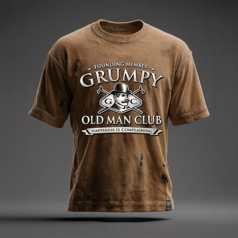Men's Retro Funny Old Man Club Print Casual Short-Sleeved T-shirt