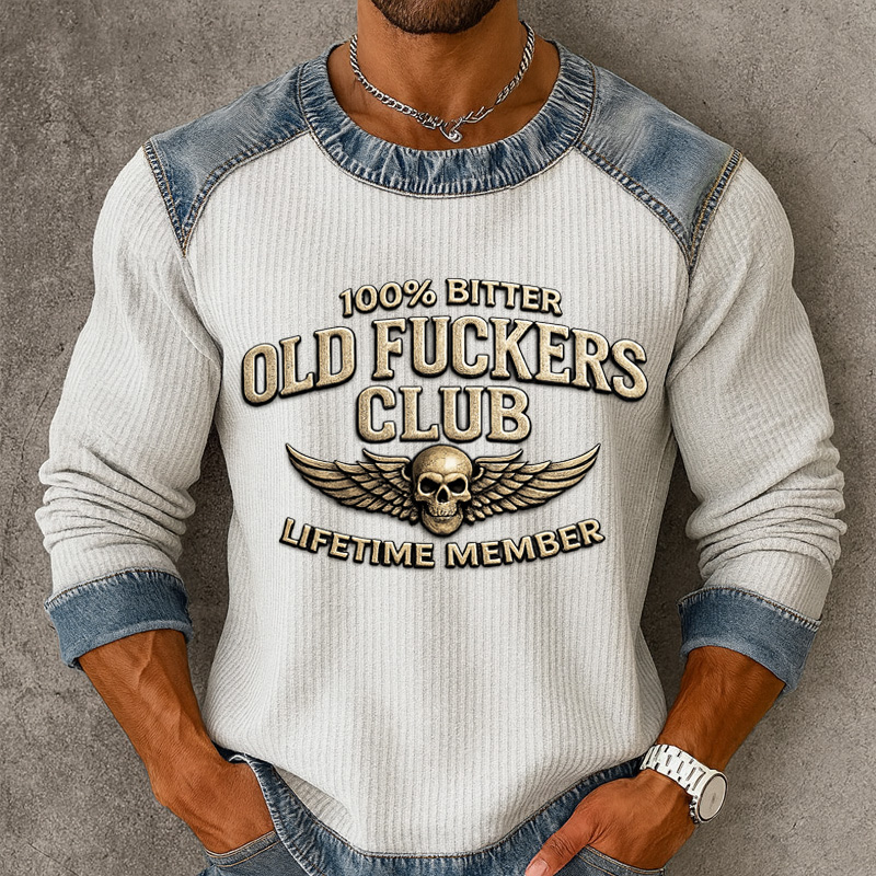 Men's Retro Funny Old Man Club Print Casual Sweatshirt