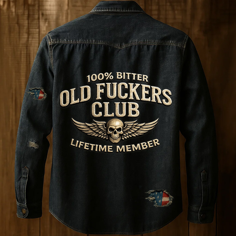 Men's Retro Funny Old Man Club Print Casual Long Sleeve Shirt