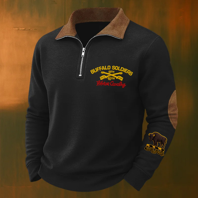 Men's Western Retro Buffalo Cavalry Print Casual Sweatshirt