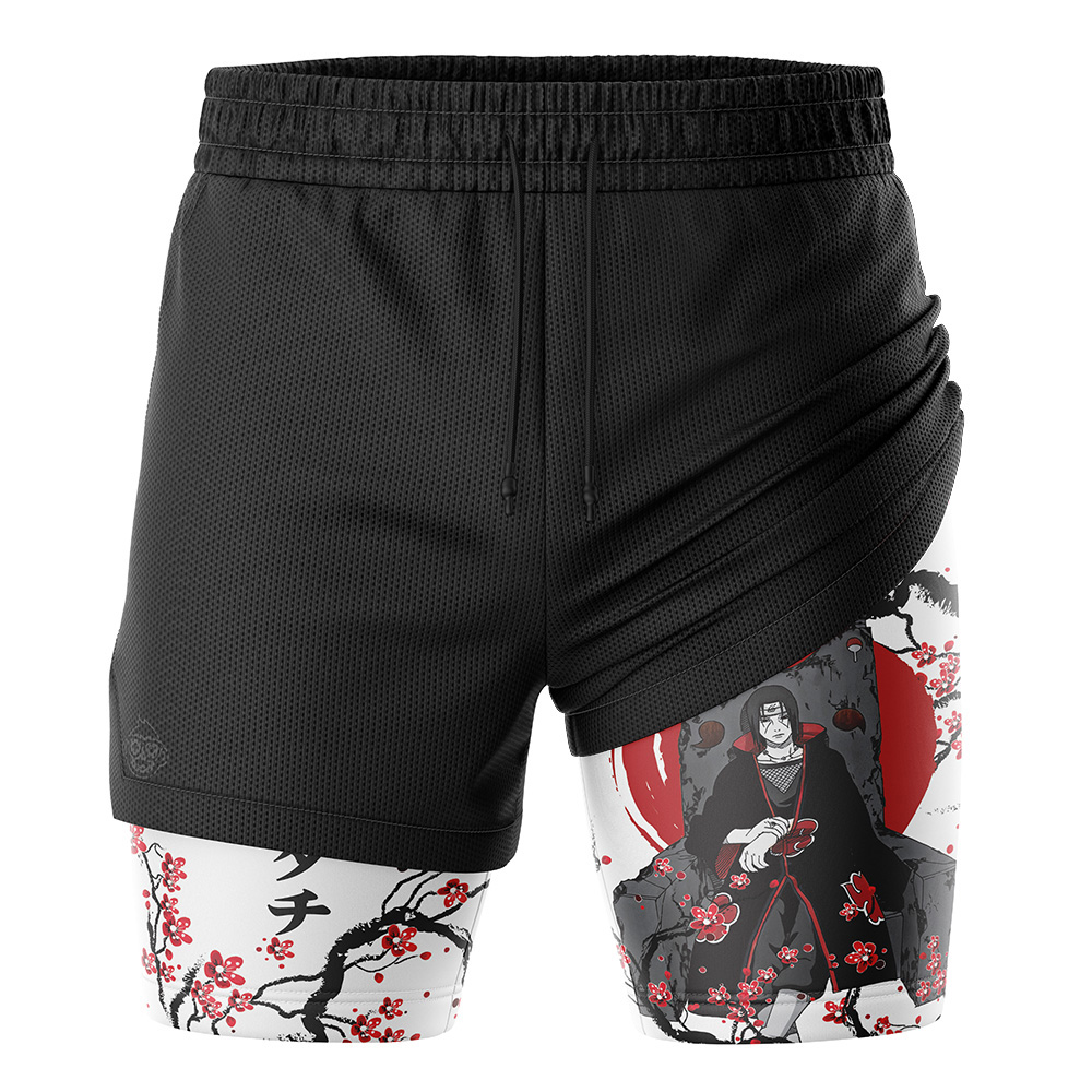 Itachi Uchiha V2 Cherry Blossom Shippuden 2-in-1 Performance Shorts