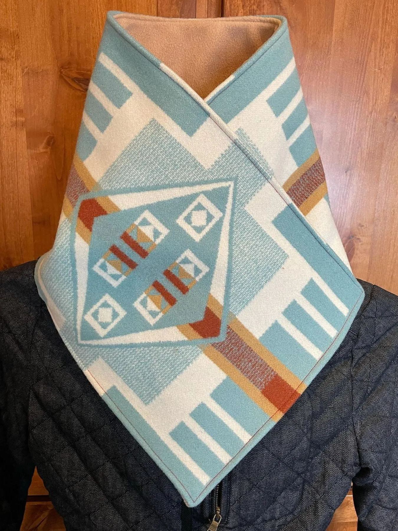Western Cowboy Sky Blue Aztec Warm Neck Hood