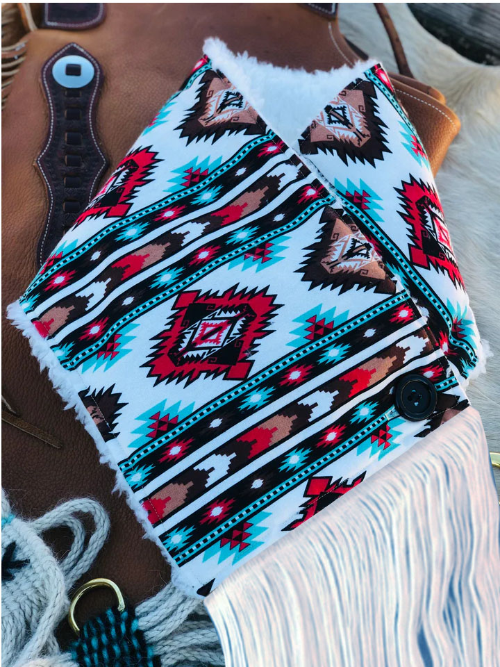 Women's Western Fringed Shawl -White/Red Aztec Pattern