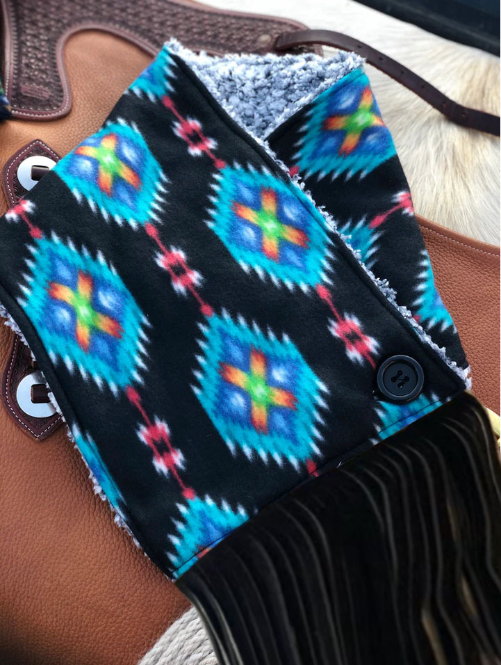 Women's Western Fringed Shawl -Blue Aztec Pattern
