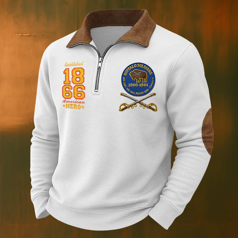 Men's Western Retro Buffalo Cavalry Print Casual Sweatshirt