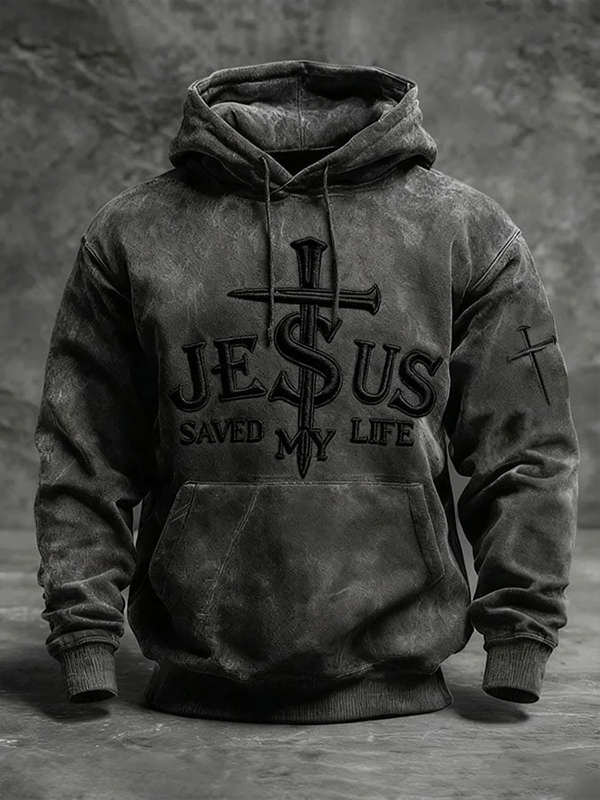 Men's JESUS SAVED MY LIFE Cross Print Casual Hoodie