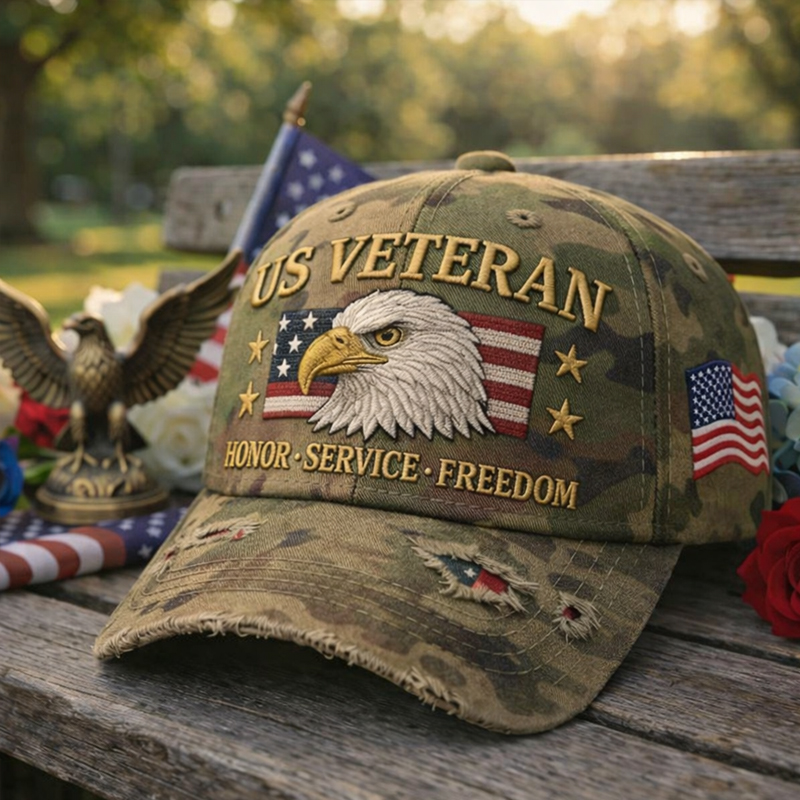 US Retro Veteran Print Casual Hat