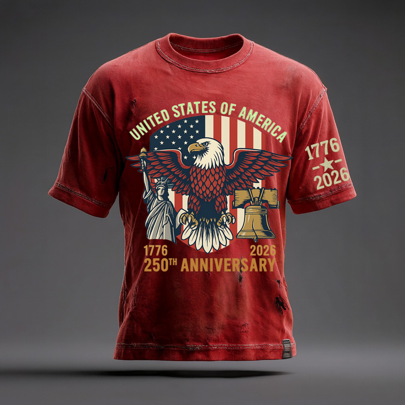 US 250th Anniversary Art Illustration Printed Casual T-Shirt