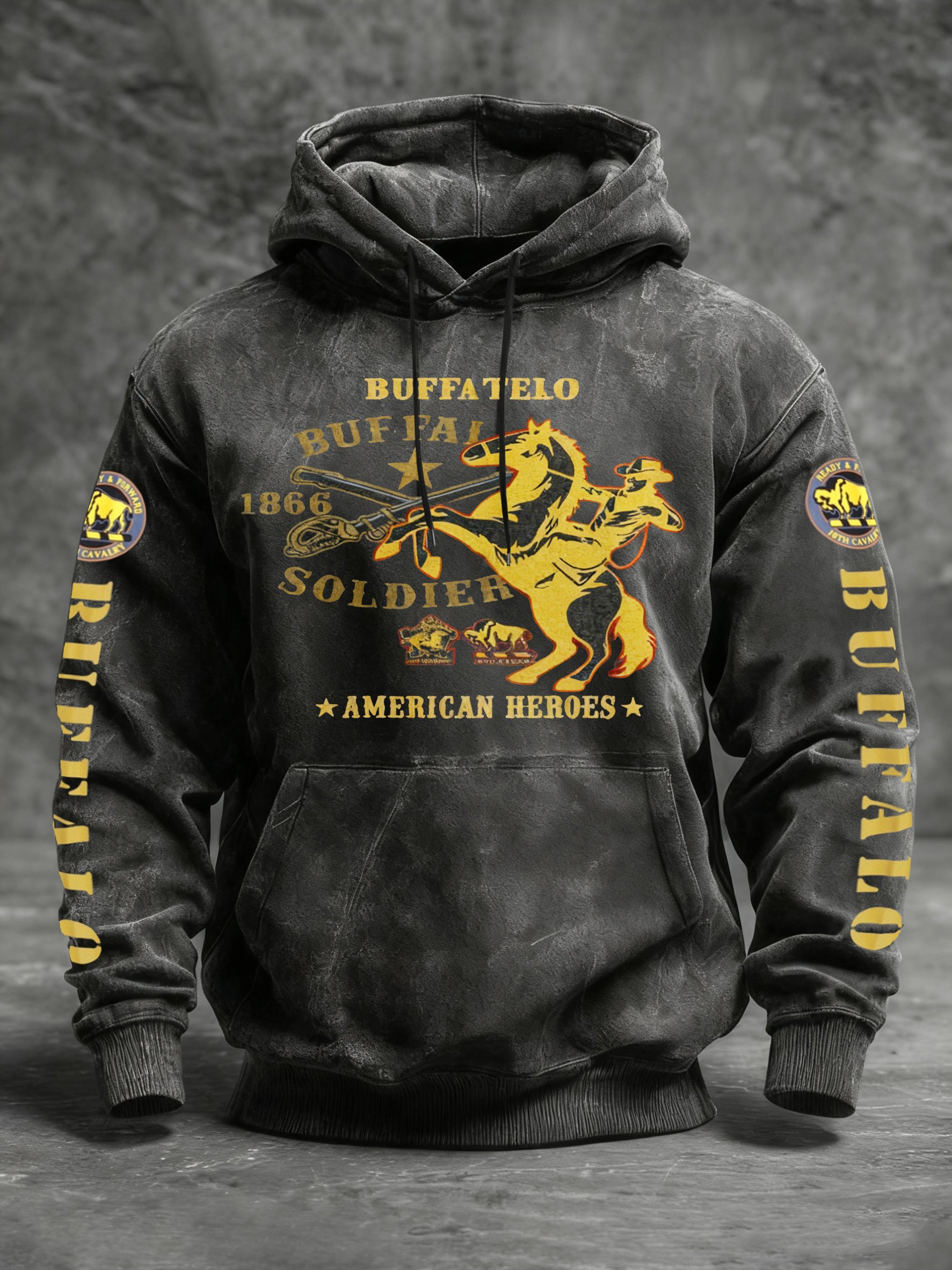 Men's Autumn/Winter Buffalo Cavalry Printed Hooded Top