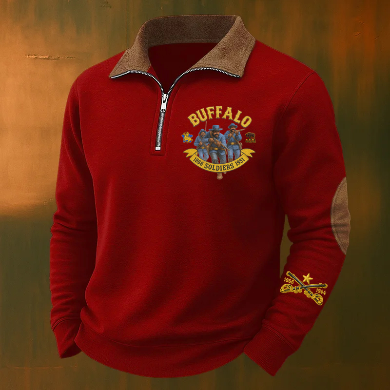 Men's Western Retro Buffalo Cavalry Print Casual Sweatshirt