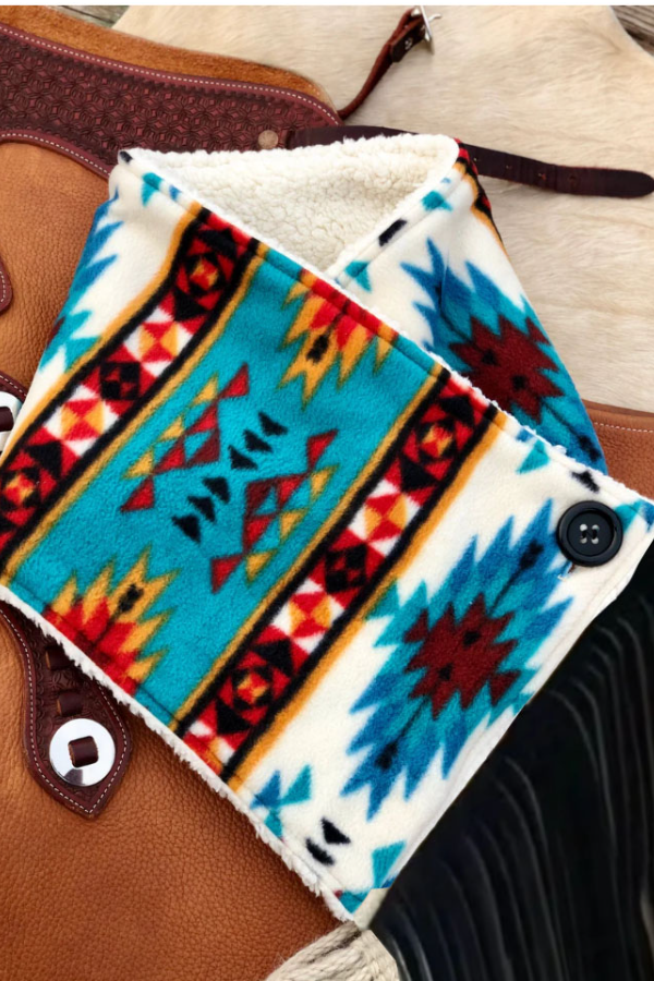 Women's Western Fringed Shawl -Blue Aztec Pattern