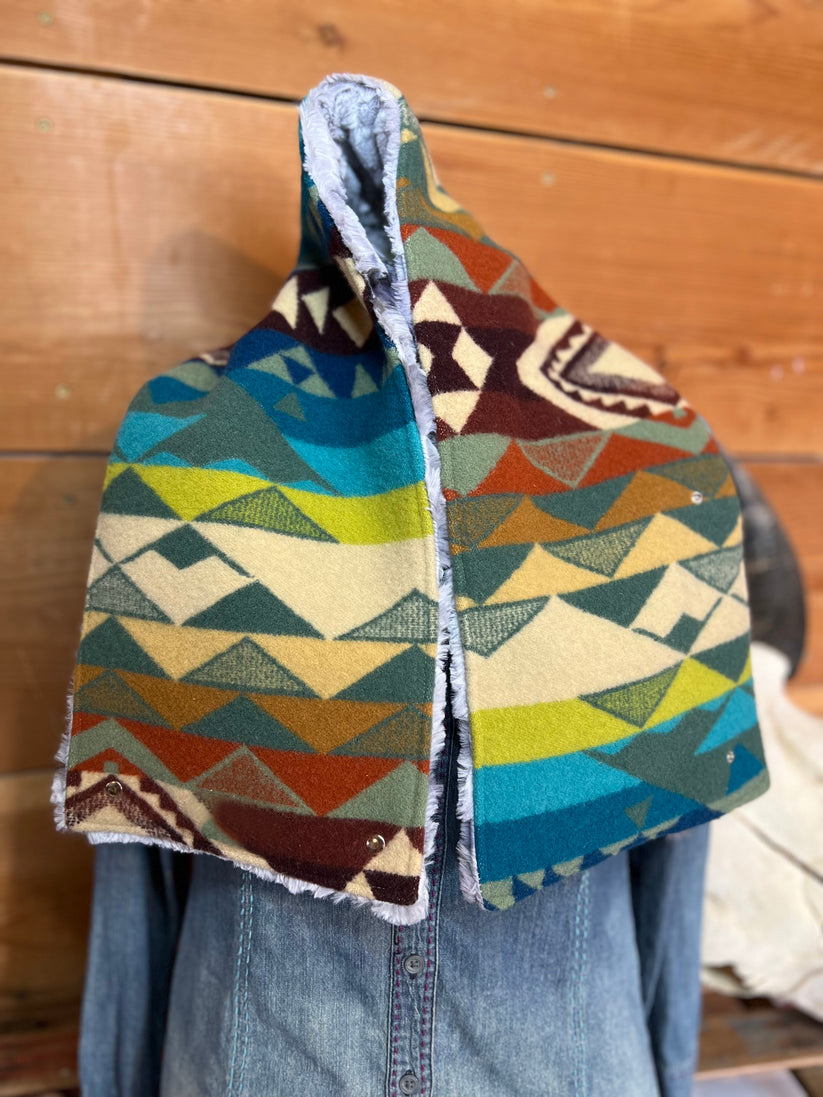 Western Green Aztec Sherpa Warm Neck Hood