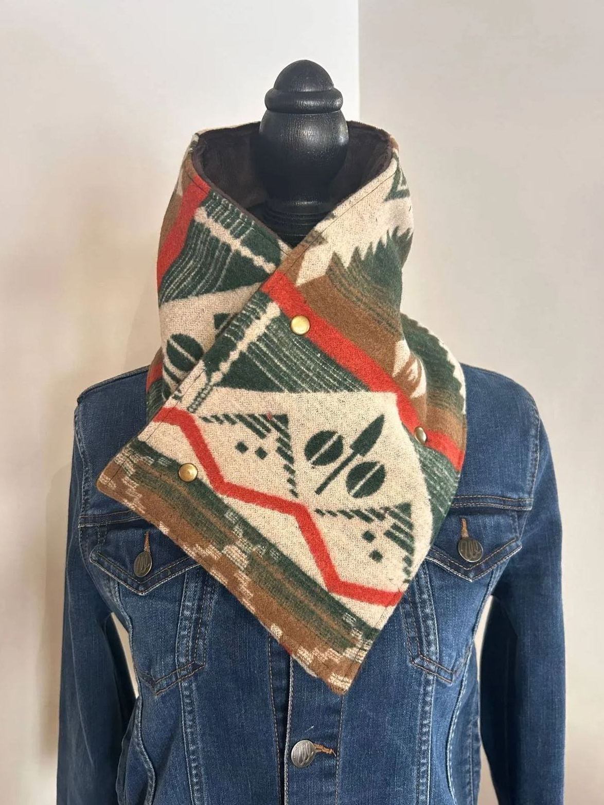 Western Green Aztec Warm Neck Hood