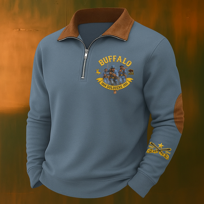 Men's Western Retro Buffalo Cavalry Print Casual Sweatshirt