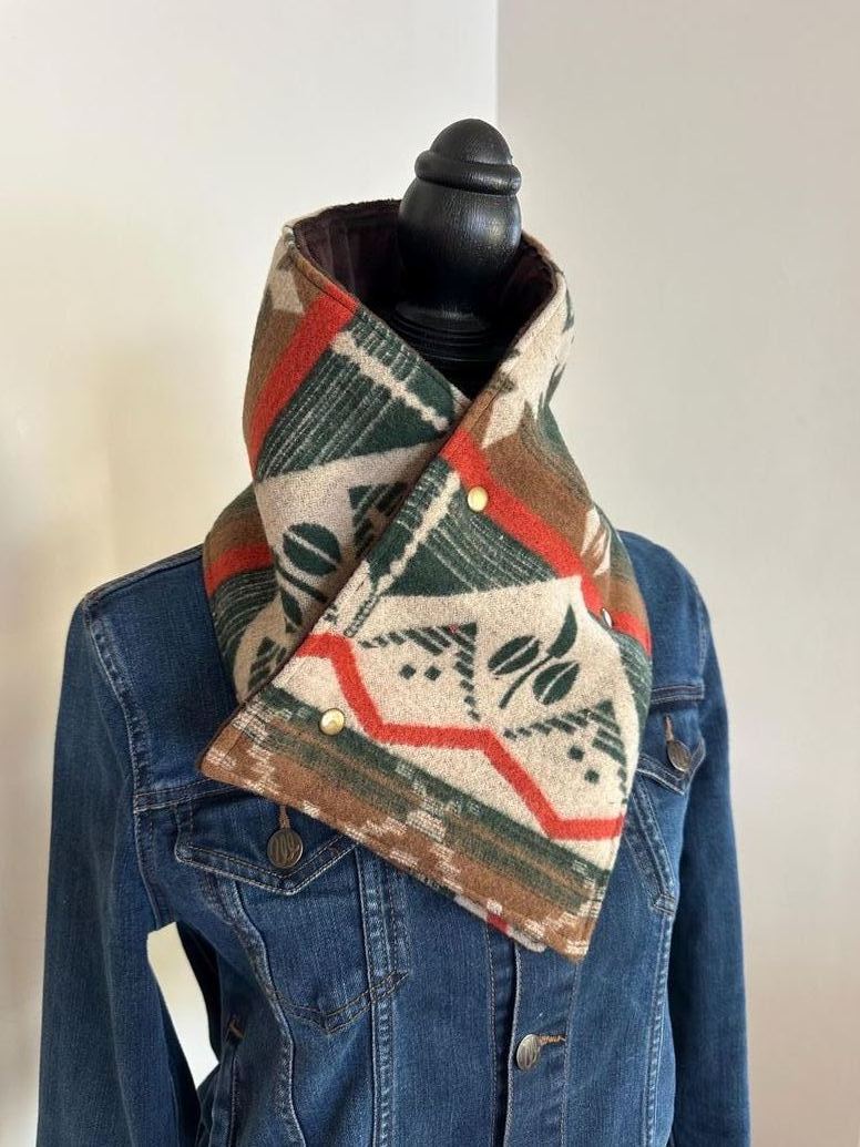 Western Green Aztec Warm Neck Hood