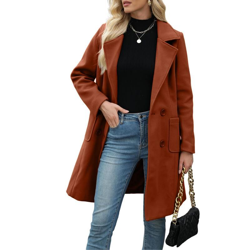 Free Shipping 🎄Winter Essential: Women‘s Wool Blend Camel Coat, Mid-Length Double-Breasted Jacket with Notch Lapel