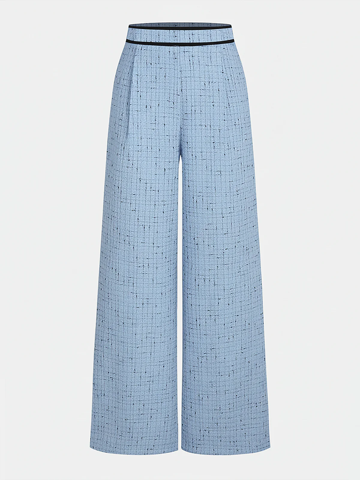 Contrast Waistband Tweed Wide-Leg Pants