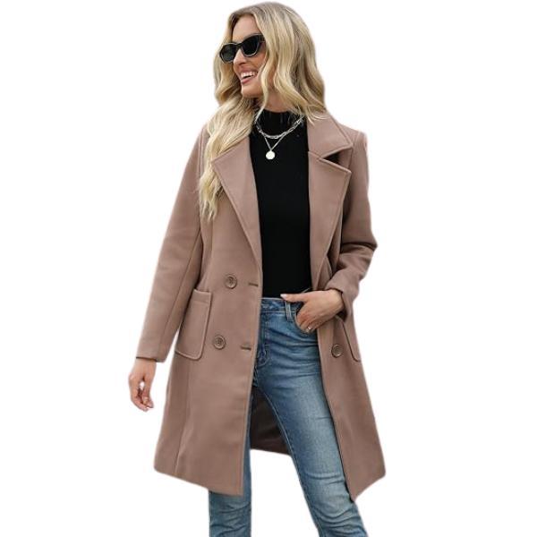 Free Shipping 🎄Winter Essential: Women‘s Wool Blend Camel Coat, Mid-Length Double-Breasted Jacket with Notch Lapel