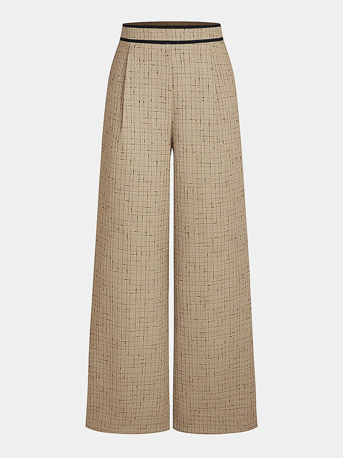 Contrast Waistband Tweed Wide-Leg Pants